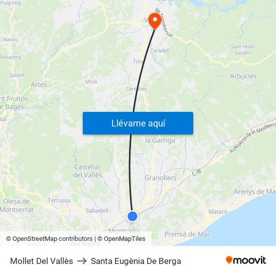 Mollet Del Vallès to Santa Eugènia De Berga map