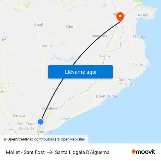 Mollet - Sant Fost to Santa Llogaia D'Àlguema map