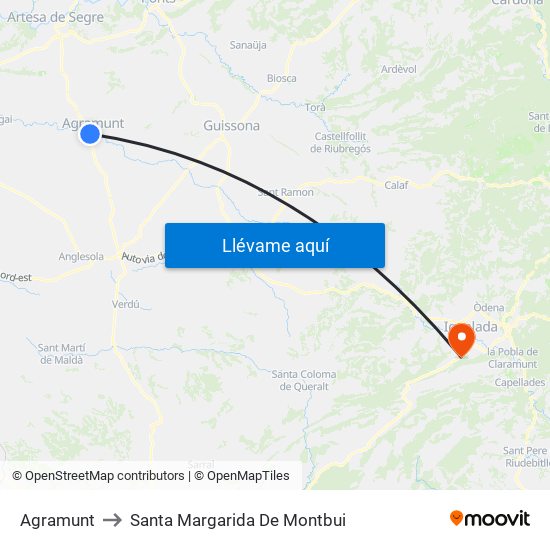 Agramunt to Santa Margarida De Montbui map
