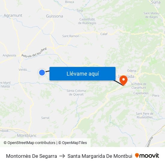 Montornès De Segarra to Santa Margarida De Montbui map