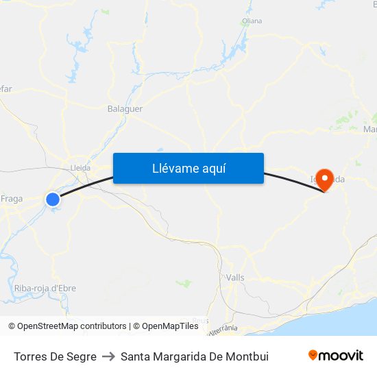 Torres De Segre to Santa Margarida De Montbui map