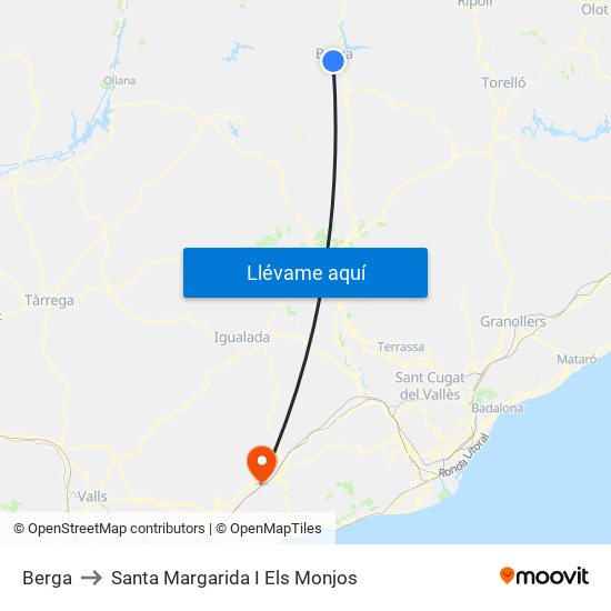 Berga to Santa Margarida I Els Monjos map