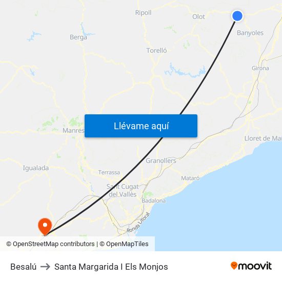 Besalú to Santa Margarida I Els Monjos map