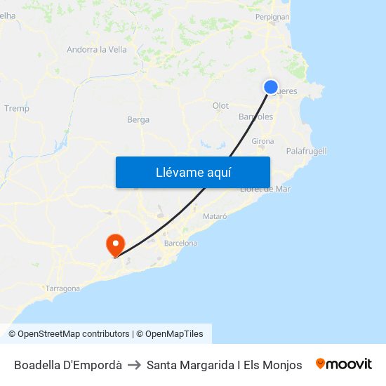 Boadella D'Empordà to Santa Margarida I Els Monjos map