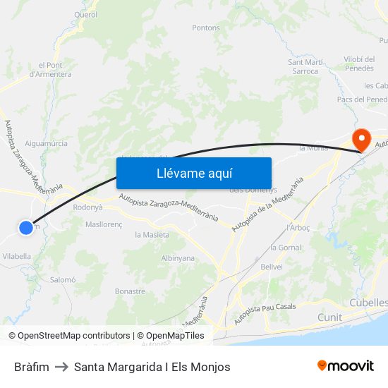 Bràfim to Santa Margarida I Els Monjos map