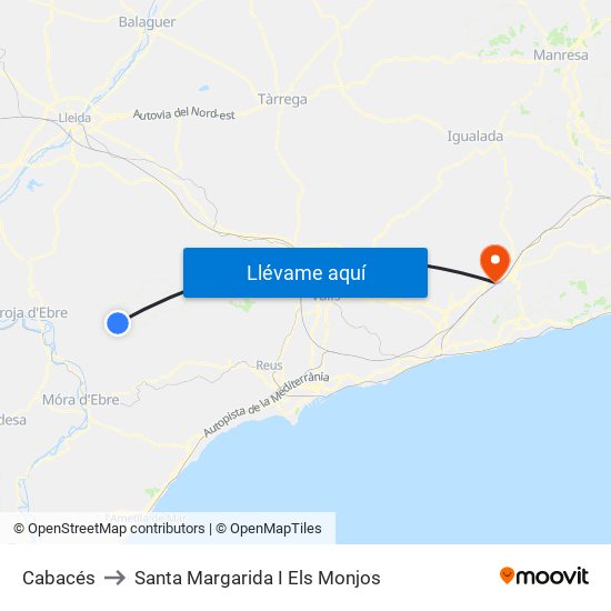 Cabacés to Santa Margarida I Els Monjos map