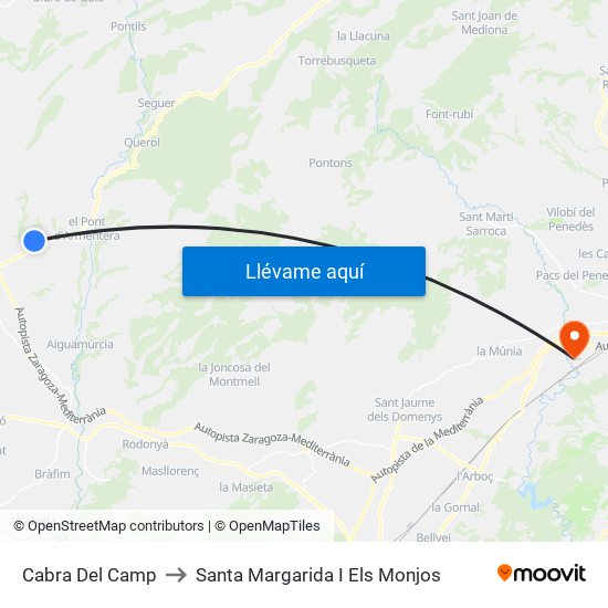 Cabra Del Camp to Santa Margarida I Els Monjos map