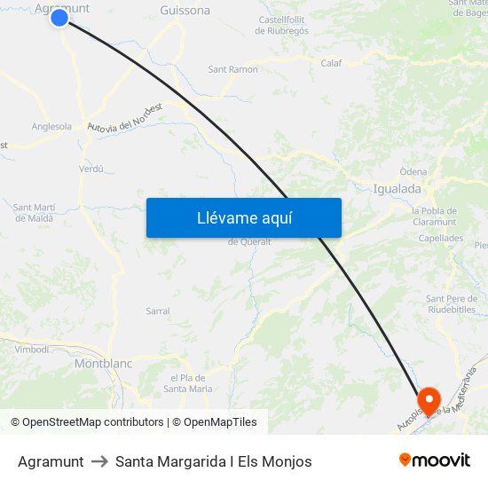 Agramunt to Santa Margarida I Els Monjos map