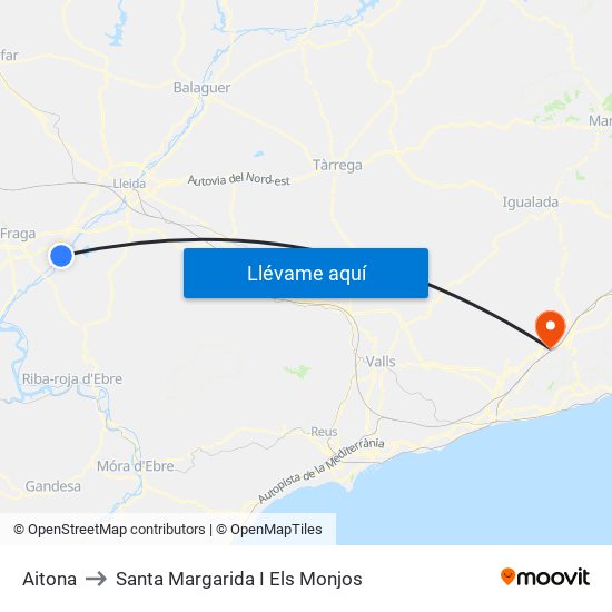 Aitona to Santa Margarida I Els Monjos map
