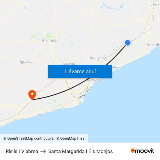 Riells I Viabrea to Santa Margarida I Els Monjos map