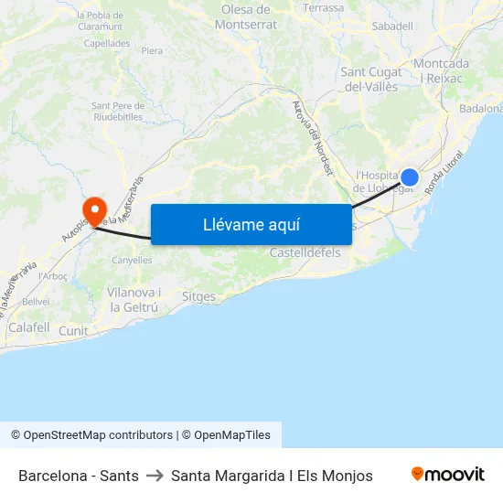 Barcelona - Sants to Santa Margarida I Els Monjos map
