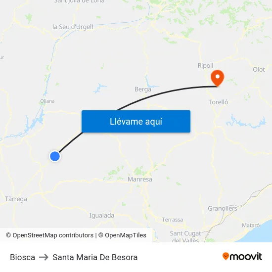 Biosca to Santa Maria De Besora map