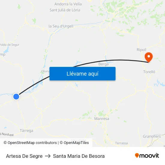 Artesa De Segre to Santa Maria De Besora map