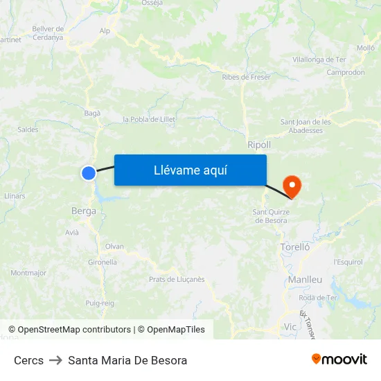 Cercs to Santa Maria De Besora map