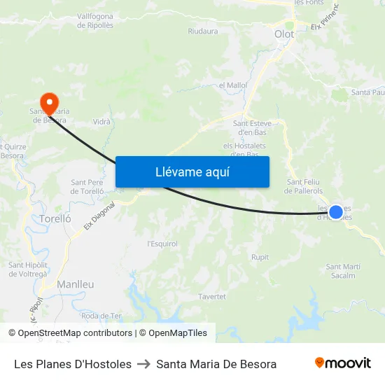 Les Planes D'Hostoles to Santa Maria De Besora map