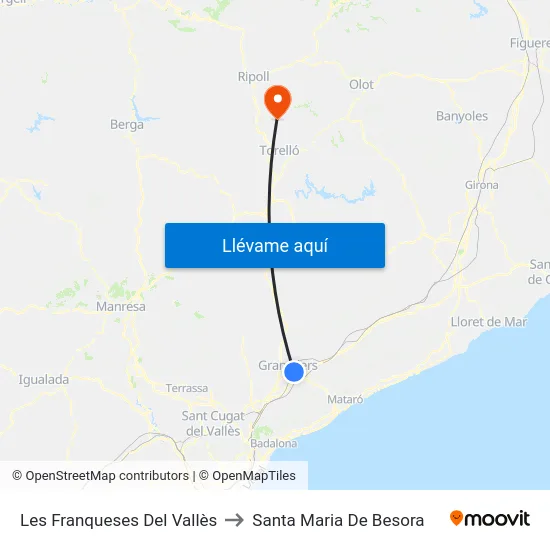 Les Franqueses Del Vallès to Santa Maria De Besora map