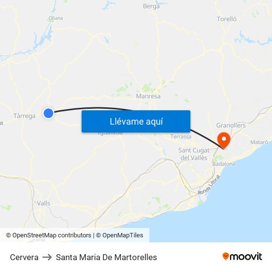 Cervera to Santa Maria De Martorelles map