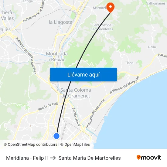 Meridiana - Felip Il to Santa Maria De Martorelles map