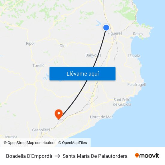 Boadella D'Empordà to Santa Maria De Palautordera map