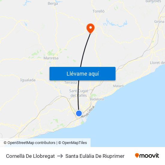 Cornellà De Llobregat to Santa Eulàlia De Riuprimer map