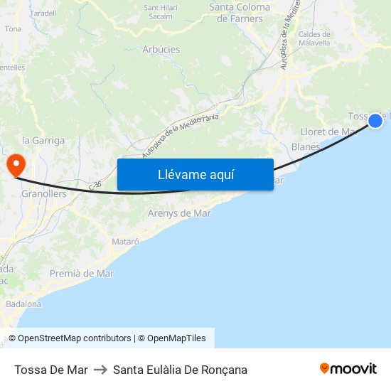 Tossa De Mar to Santa Eulàlia De Ronçana map