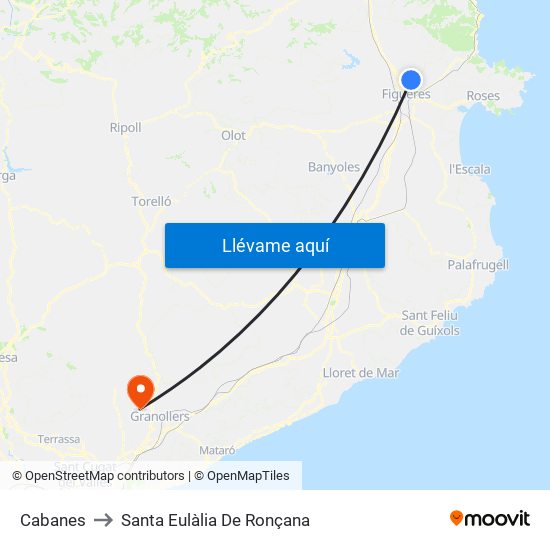 Cabanes to Santa Eulàlia De Ronçana map