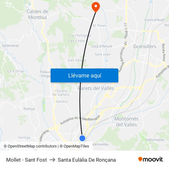 Mollet - Sant Fost to Santa Eulàlia De Ronçana map