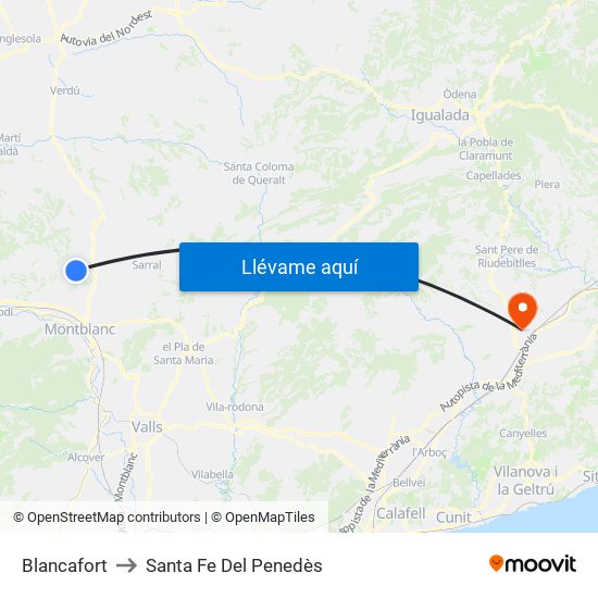 Blancafort to Santa Fe Del Penedès map