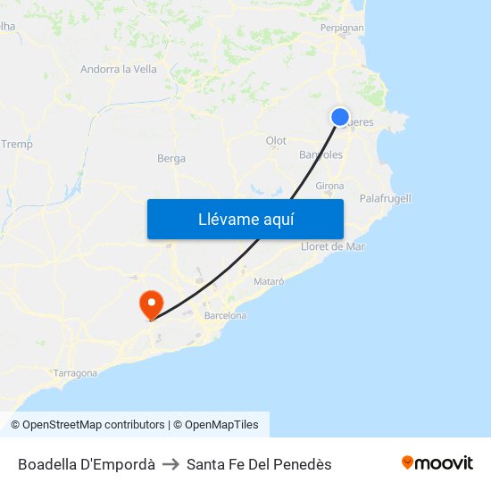 Boadella D'Empordà to Santa Fe Del Penedès map
