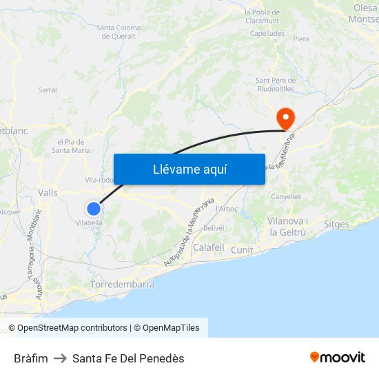 Bràfim to Santa Fe Del Penedès map