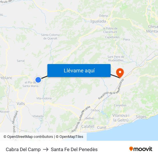 Cabra Del Camp to Santa Fe Del Penedès map