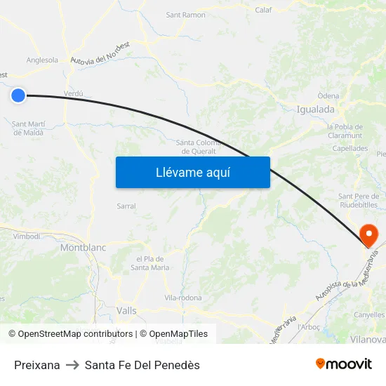 Preixana to Santa Fe Del Penedès map