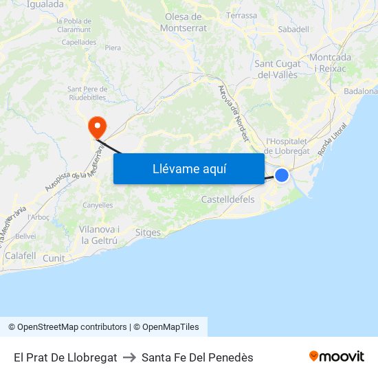 El Prat De Llobregat to Santa Fe Del Penedès map