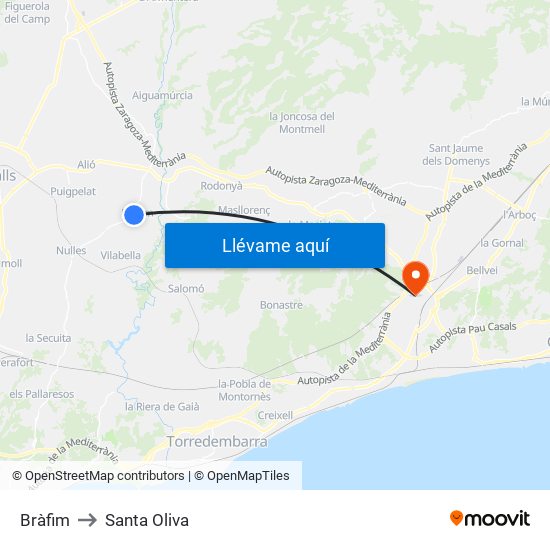 Bràfim to Santa Oliva map