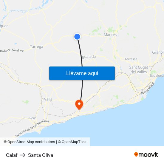 Calaf to Santa Oliva map