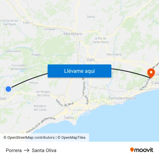 Porrera to Santa Oliva map