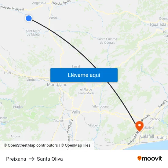 Preixana to Santa Oliva map