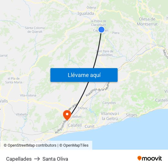 Capellades to Santa Oliva map