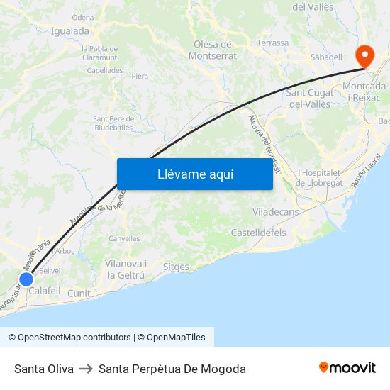 Santa Oliva to Santa Perpètua De Mogoda map