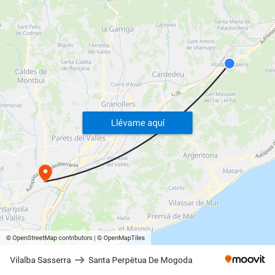 Vilalba Sasserra to Santa Perpètua De Mogoda map