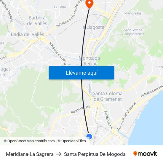 Meridiana-La Sagrera to Santa Perpètua De Mogoda map