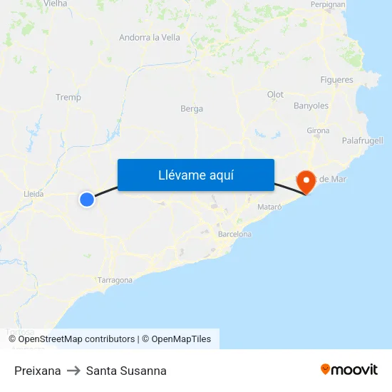 Preixana to Santa Susanna map