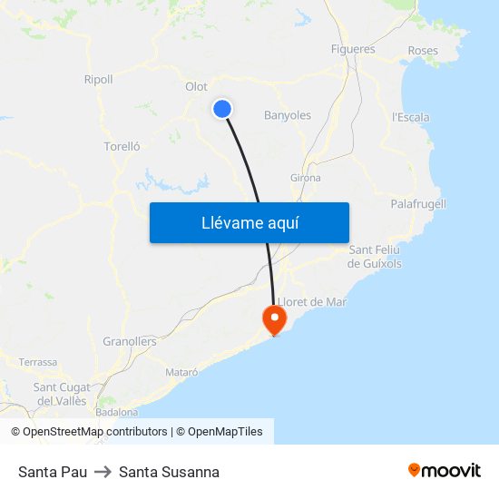 Santa Pau to Santa Susanna map