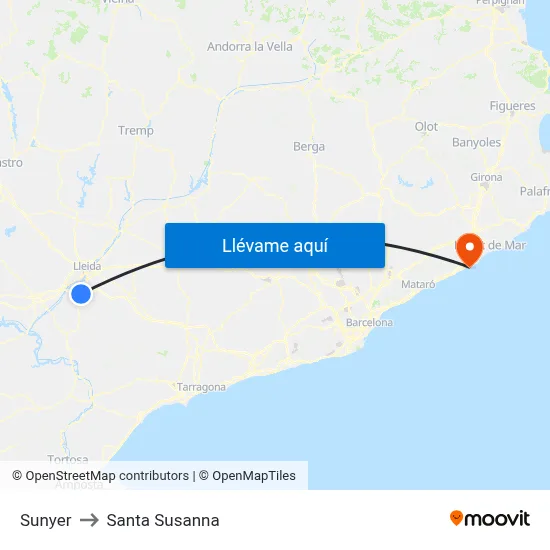 Sunyer to Santa Susanna map