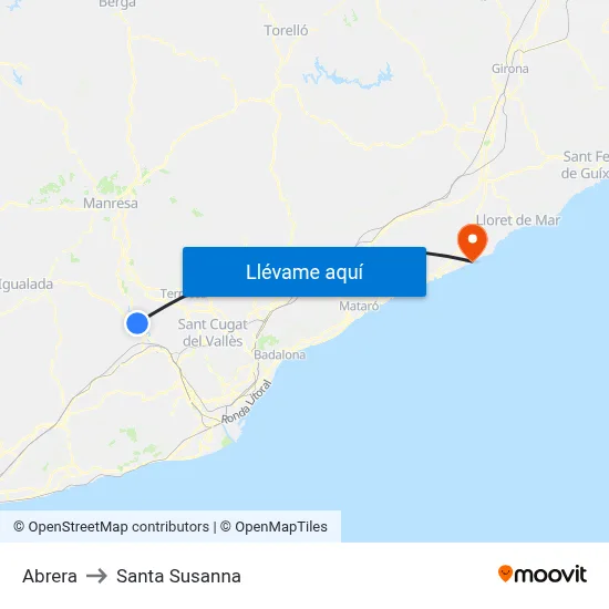 Abrera to Santa Susanna map