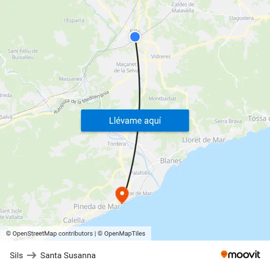 Sils to Santa Susanna map