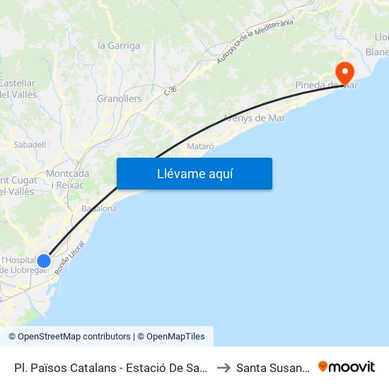 Pl. Països Catalans - Estació De Sants to Santa Susanna map