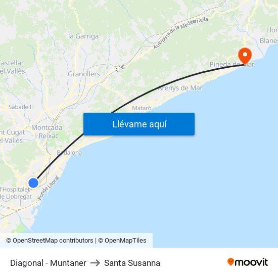 Diagonal - Muntaner to Santa Susanna map