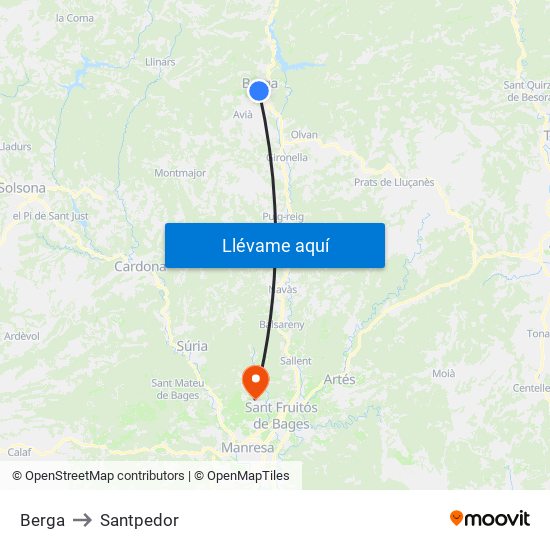 Berga to Santpedor map