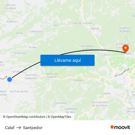 Calaf to Santpedor map